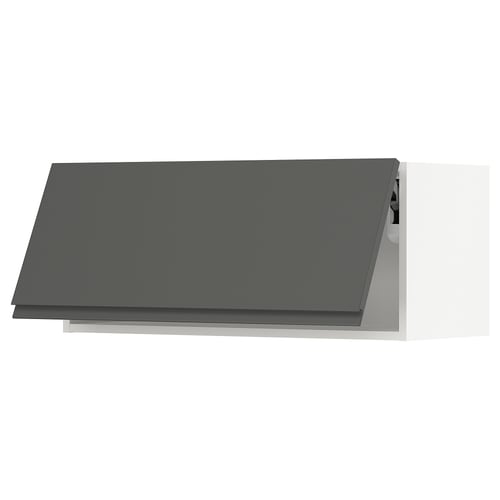 Modern dark grey kitchen cabinet with sleek, handle-less design.
