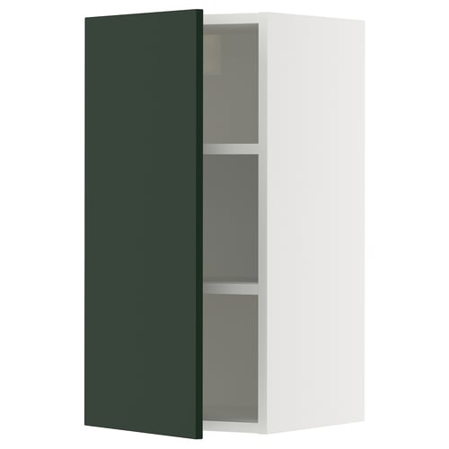 Modern kitchen cabinet, white and dark green, square shape with adjustable shelves, plus door damper for slow close.