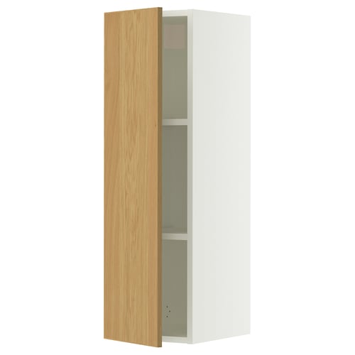 A SEKTION wall cabinet with an oak veneer door and a white frame, featuring an adjustable shelf inside.