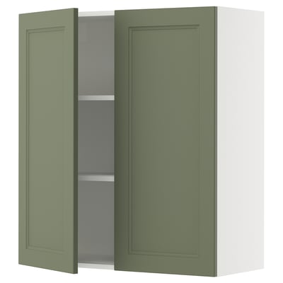 SEKTION Wall cabinet with 2 doors, white/Axstad grey-green, 91x37x102 cm