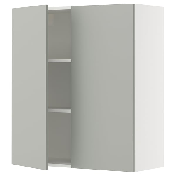 SEKTION Wall cabinet with 2 doors, white/Havstorp light grey, 91x37x102 cm