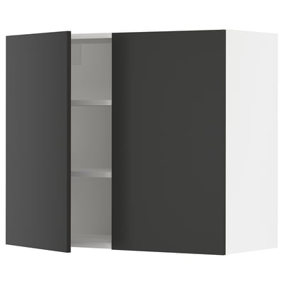 SEKTION Wall cabinet with 2 doors, white/Nickebo matt anthracite, 91x37x76 cm