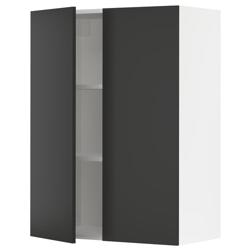 Modern black cabinet with adjustable shelves.
