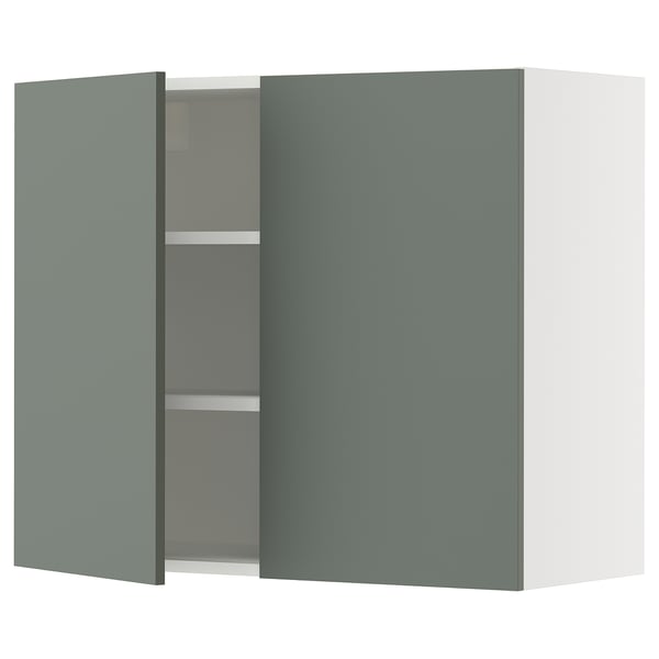 SEKTION Wall cabinet with 2 doors, white/Nickebo matt grey-green, 91x37x76 cm