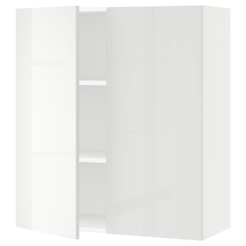 Modern white gloss kitchen unit; sleek, rectangular design with adjustable shelves, clean lines.