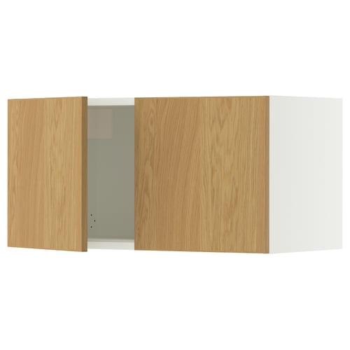 Wooden kitchen cabinet with light oak doors, featuring a built-in damper. Wall-mounted, light and natural design.