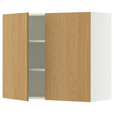 SEKTION Wall cabinet with 2 doors, white/Sinarp oak veneer, 91x37x76 cm