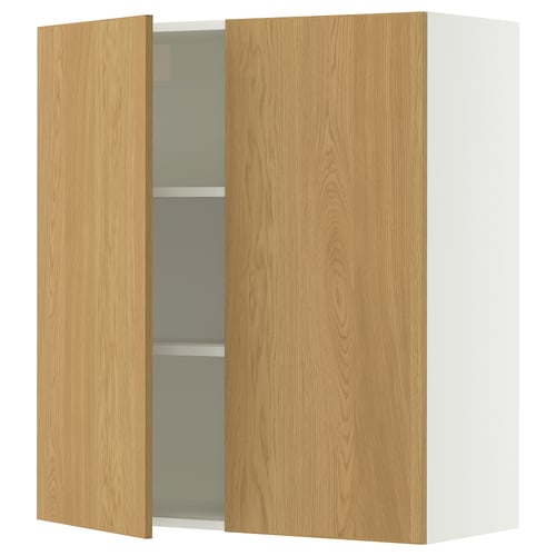 SEKTION Wall cabinet with 2 doors, white/Sinarp oak veneer, 91x37x102 cm