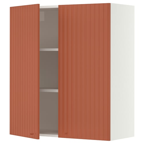 SEKTION Wall cabinet with 2 doors, white/Terrsjö red-brown wave pattern, 91x37x102 cm