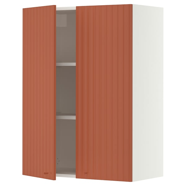 SEKTION Wall cabinet with 2 doors, white/Terrsjö red-brown wave pattern, 76x37x102 cm