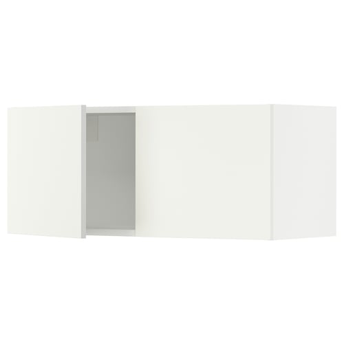 SEKTION kitchen cabinets in white with single glass door, modern minimalist design.