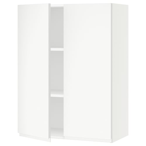 A white SEKTION kitchen cabinet with a modern, minimalist design featuring a push-open hinge and two shelves.