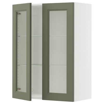 SEKTION Wall cabinet with 2 glass doors, white/Axstad grey-green, 76x37x102 cm