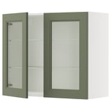 SEKTION Wall cabinet with 2 glass doors, white/Axstad grey-green, 91x37x76 cm