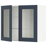 SEKTION Wall cabinet with 2 glass doors, white Axstad/matt blue, 91x37x76 cm