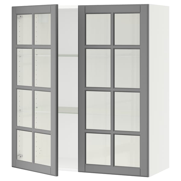 SEKTION Wall cabinet with 2 glass doors, white/Bodbyn grey, 91x37x102 cm