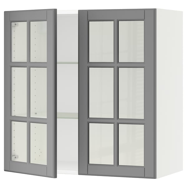 SEKTION Wall cabinet with 2 glass doors, white/Bodbyn grey, 76x37x76 cm