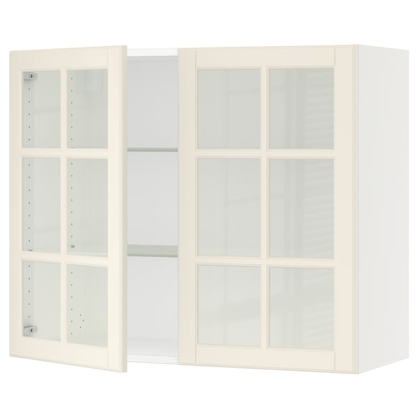 SEKTION Wall cabinet with 2 glass doors, white/Bodbyn off-white, 91x37x76 cm