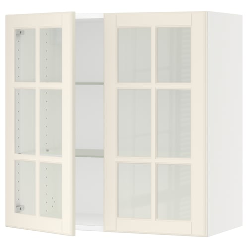 Ikea SEKTION off-white kitchen cabinet. Glass doors, adjustable shelves, nickel-plated hinges.