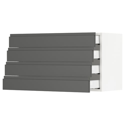 Ikea SEKTION kitchen drawers in dark grey with handles.