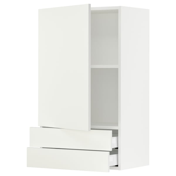 SEKTION Wall cabinet with door/2 drawers, white/Vallstena white, 61x37x102 cm