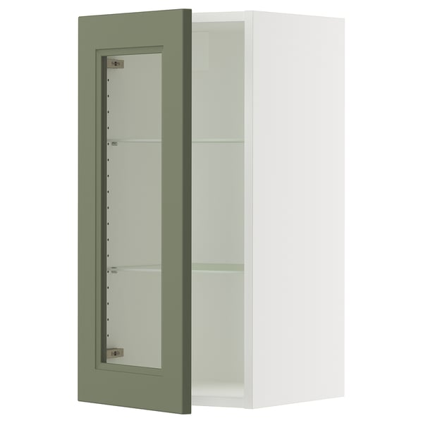 SEKTION Wall cabinet with glass door, white/Axstad grey-green, 38x37x76 cm