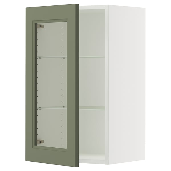 SEKTION Wall cabinet with glass door, white/Axstad grey-green, 46x37x76 cm