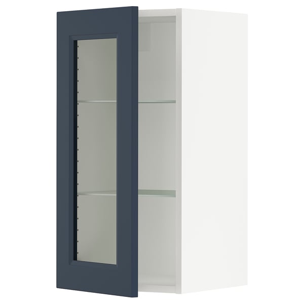 SEKTION Wall cabinet with glass door, white Axstad/matt blue, 38x37x76 cm