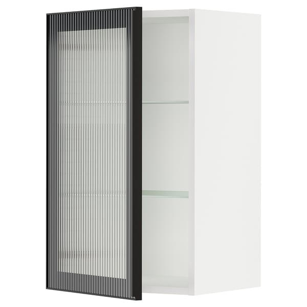 SEKTION Wall cabinet with glass door, white/Hejsta anthracite reeded glass, 46x37x76 cm