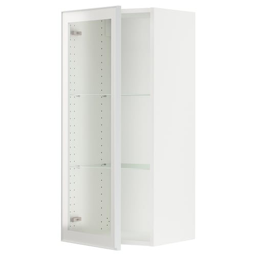 SEKTION kitchen cabinet, white with glass door and metal frame.