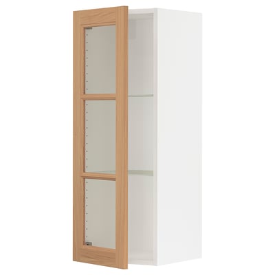 SEKTION Wall cabinet with glass door, white/Vedhamn oak, 38x37x102 cm