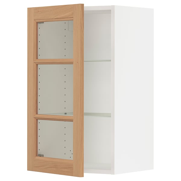 SEKTION Wall cabinet with glass door, white/Vedhamn oak, 46x37x76 cm