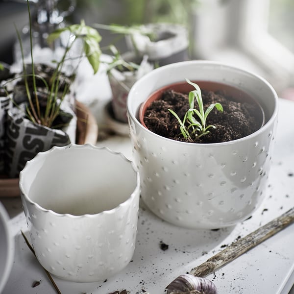 SESAMFRÖN Plant pot, in/outdoor off-white, 12 cm