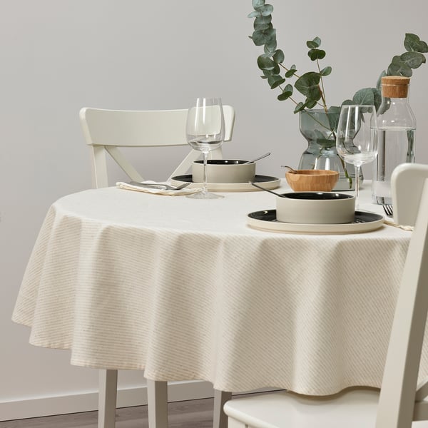 SILVERARV Tablecloth, striped light beige/offwhite, 150 cm IKEA
