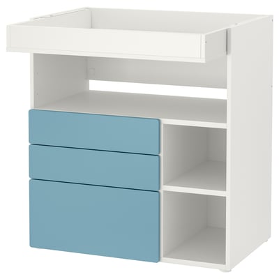 SMÅSTAD Changing table, white blue/with 3 drawers, 90x80x100 cm