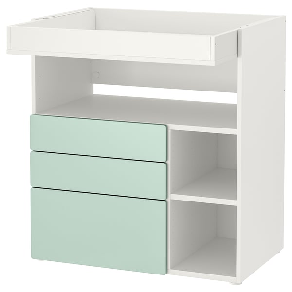 SMÅSTAD Changing table, white light green/with 3 drawers, 90x80x100 cm