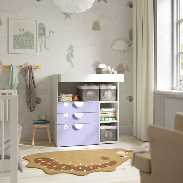SMÅSTAD Changing table, white lilac/with 3 drawers, 90x80x100 cm