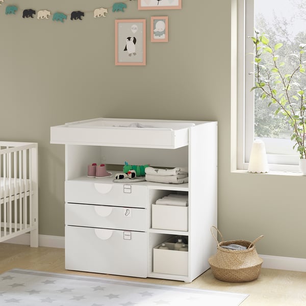 SMÅSTAD Changing table, white white/with 3 drawers, 90x80x100 cm