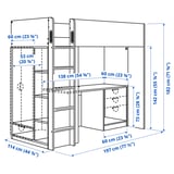 SMÅSTAD Loft bed frame w desk and storage, white, Twin