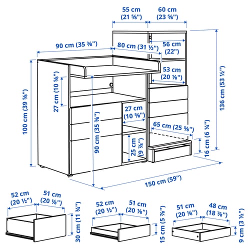 Illustration with measurements for the product: SMÅSTAD.