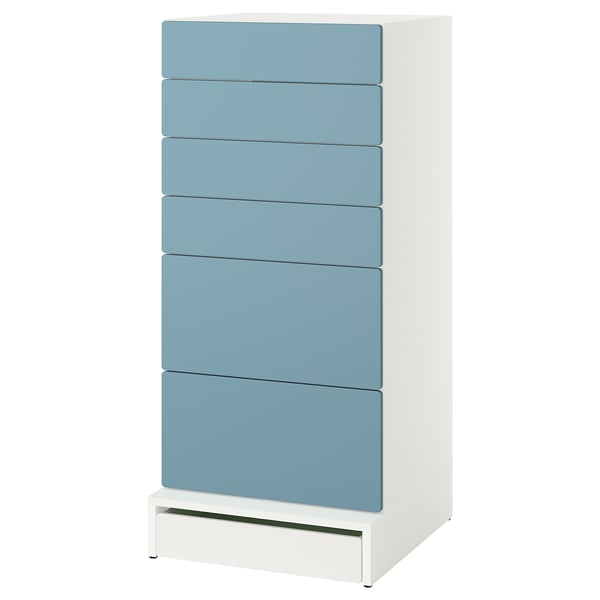 SMÅSTAD / UPPFÖRA Chest of 6 drawers, white/blue, 60x65x136 cm