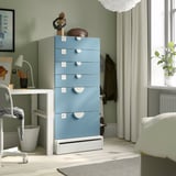 SMÅSTAD / UPPFÖRA Chest of 6 drawers, white/blue, 60x65x136 cm