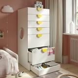 SMÅSTAD / UPPFÖRA Chest of 6 drawers, white/white, 60x65x136 cm