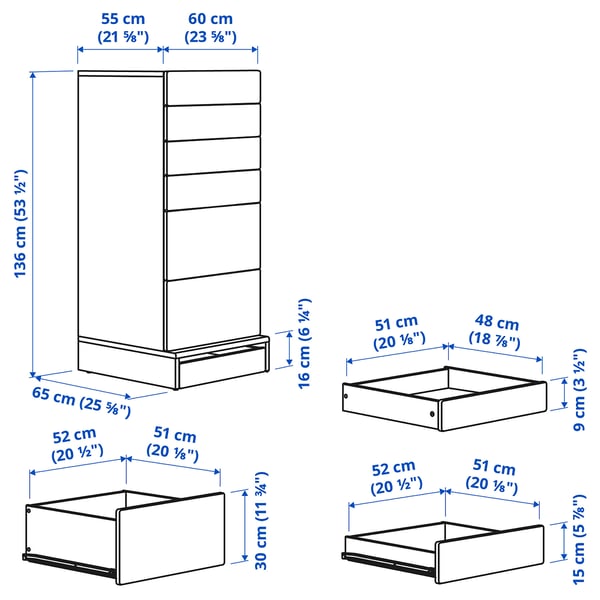 SMÅSTAD / UPPFÖRA Chest of 6 drawers, white/white, 60x65x136 cm