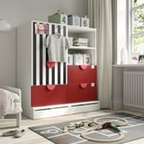 SMÅSTAD / UPPFÖRA Storage combination, white red/stripe with 3 drawers, 120x65x136 cm
