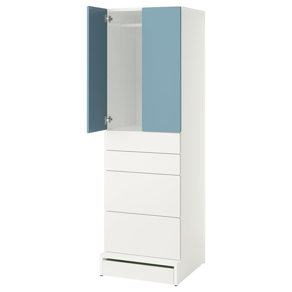SMÅSTAD / UPPFÖRA Wardrobe, white blue/with 4 drawers, 60x65x196 cm