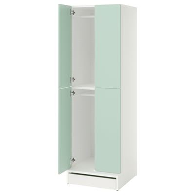 SMÅSTAD / UPPFÖRA Wardrobe, white light green/with 2 clothes rails, 60x65x196 cm