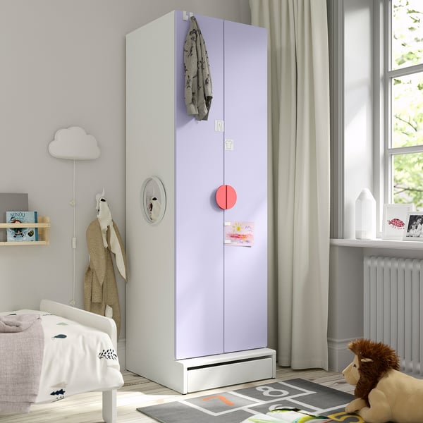 SMÅSTAD / UPPFÖRA Wardrobe, white/lilac, 60x65x196 cm