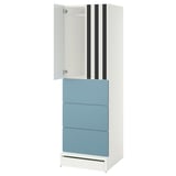 SMÅSTAD / UPPFÖRA Wardrobe, white stripe/blue with 3 drawers, 60x65x196 cm
