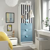 SMÅSTAD / UPPFÖRA Wardrobe, white stripe/blue with 3 drawers, 60x65x196 cm